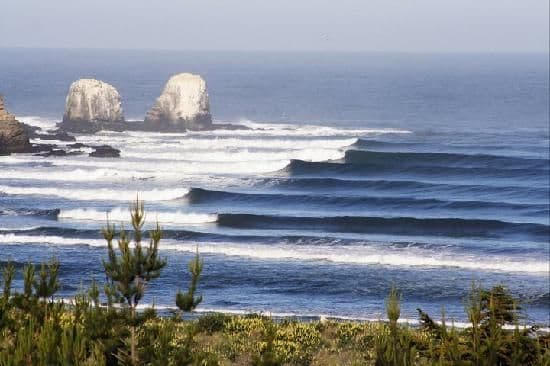 Surfing at Punta de Lobos, Pichilemu, Chile