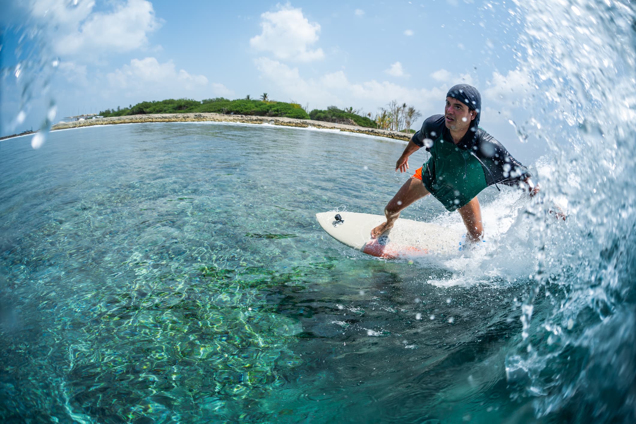 Surfing at Chickens, North Male, Maldives