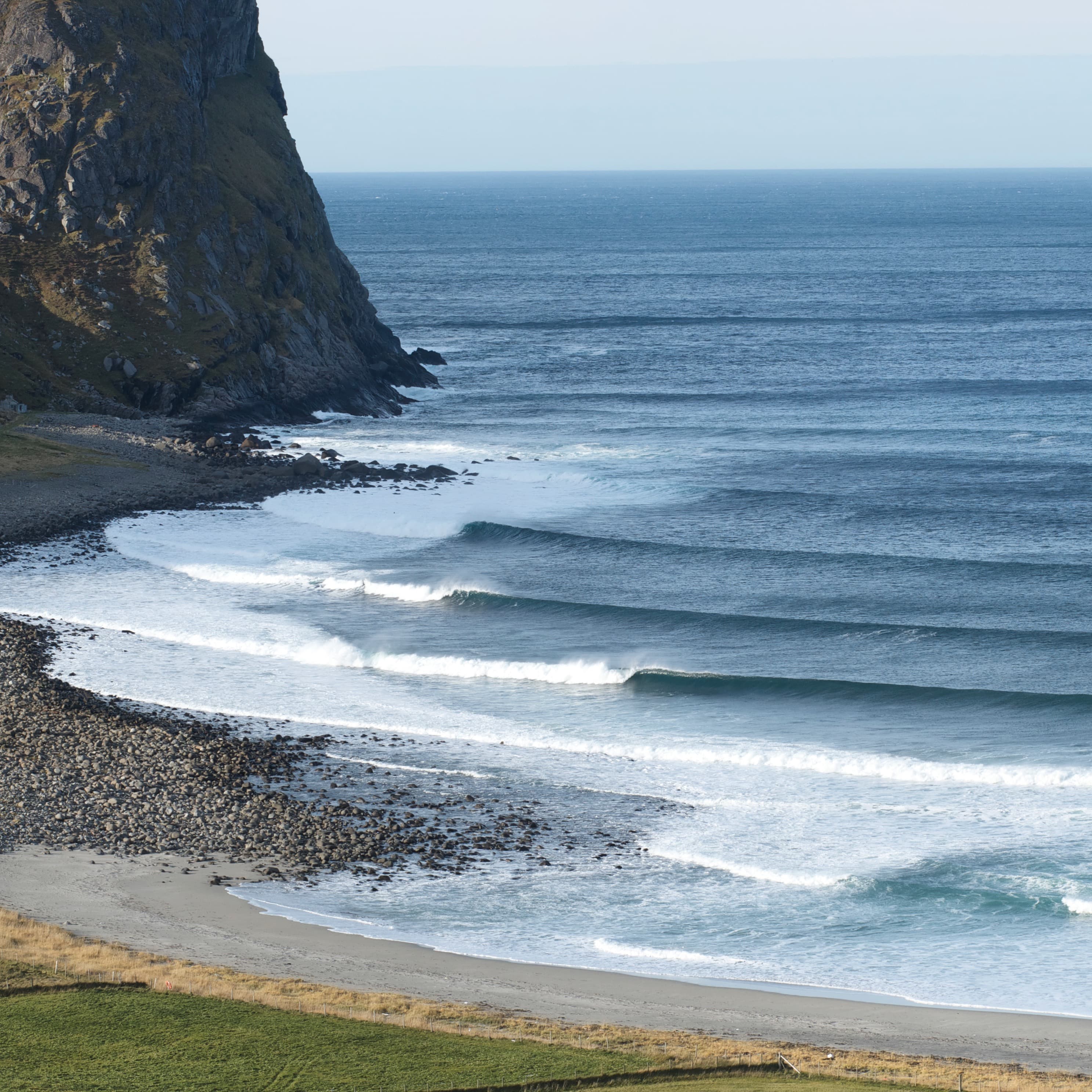 Surfing at Unstad Beach, Islas Lofoten, Norway