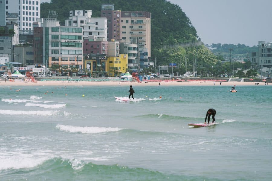 Surfing at Songjeong Beach, Busán, South Korea
