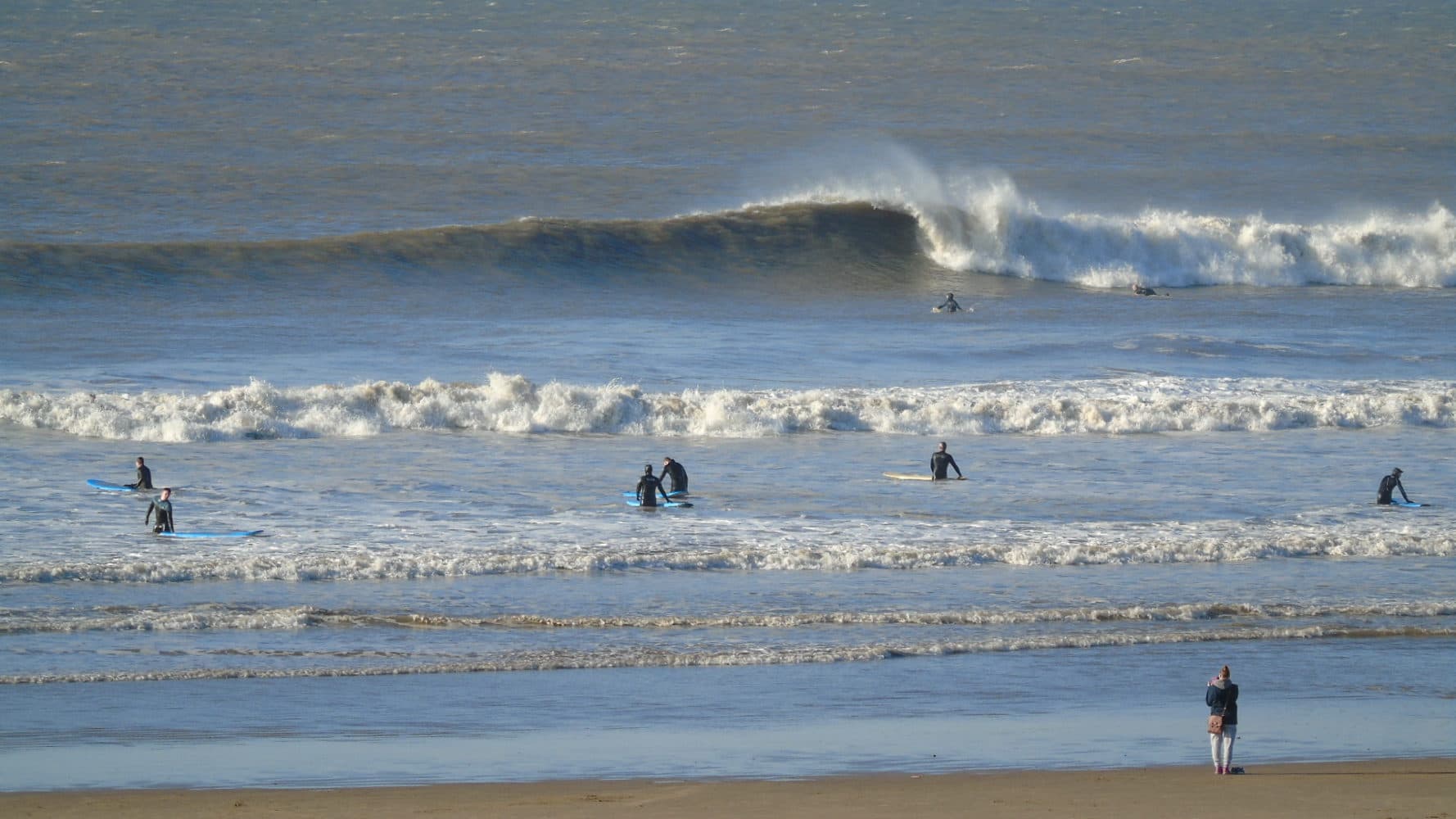 Surfing at Porthcawl (Rest Bay), Gales, United Kingdom