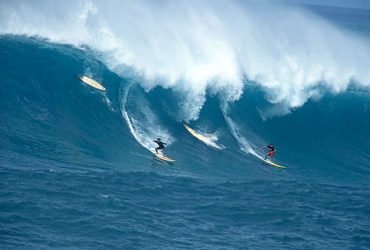 Surfing at Waimea Bay, Oahu (North Shore), USA